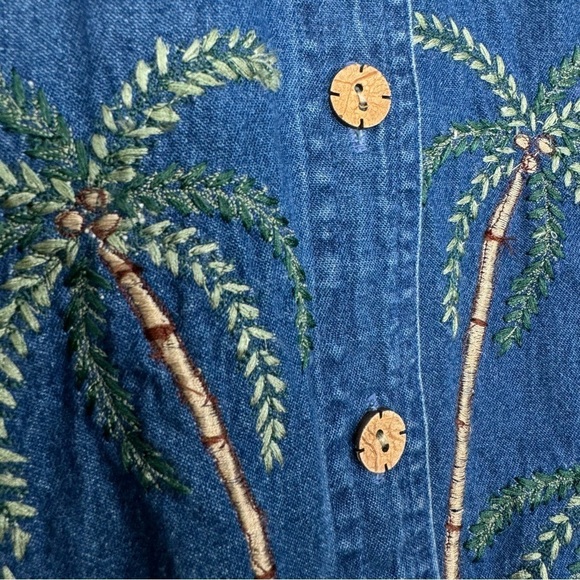 New Direction Women Button Down Shirt Petite L Palm Tree Hawaiian Vintage Retro - Picture 7 of 13